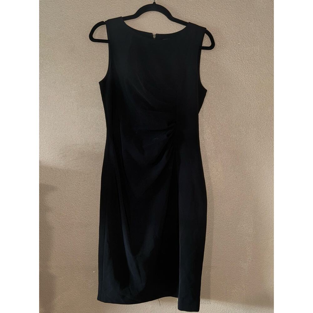 Donna Karan Black Ruched Sleeveless LBD Hidden Zip Lined Dress Professional